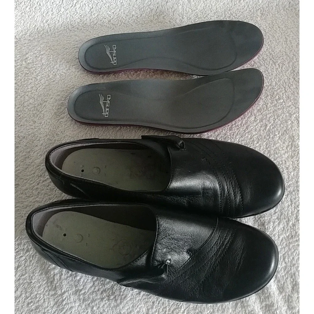 Dansko Black Leather Slip On Pleated Comfort Loafers 5500020200 Size 37
